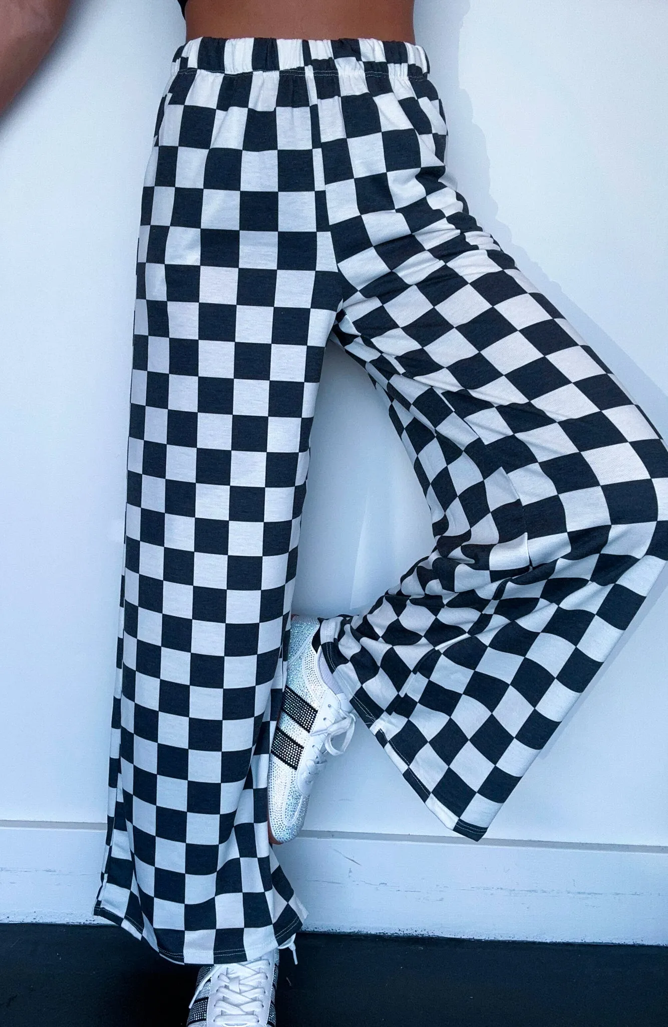 Checkered Cargo White Leg Pants