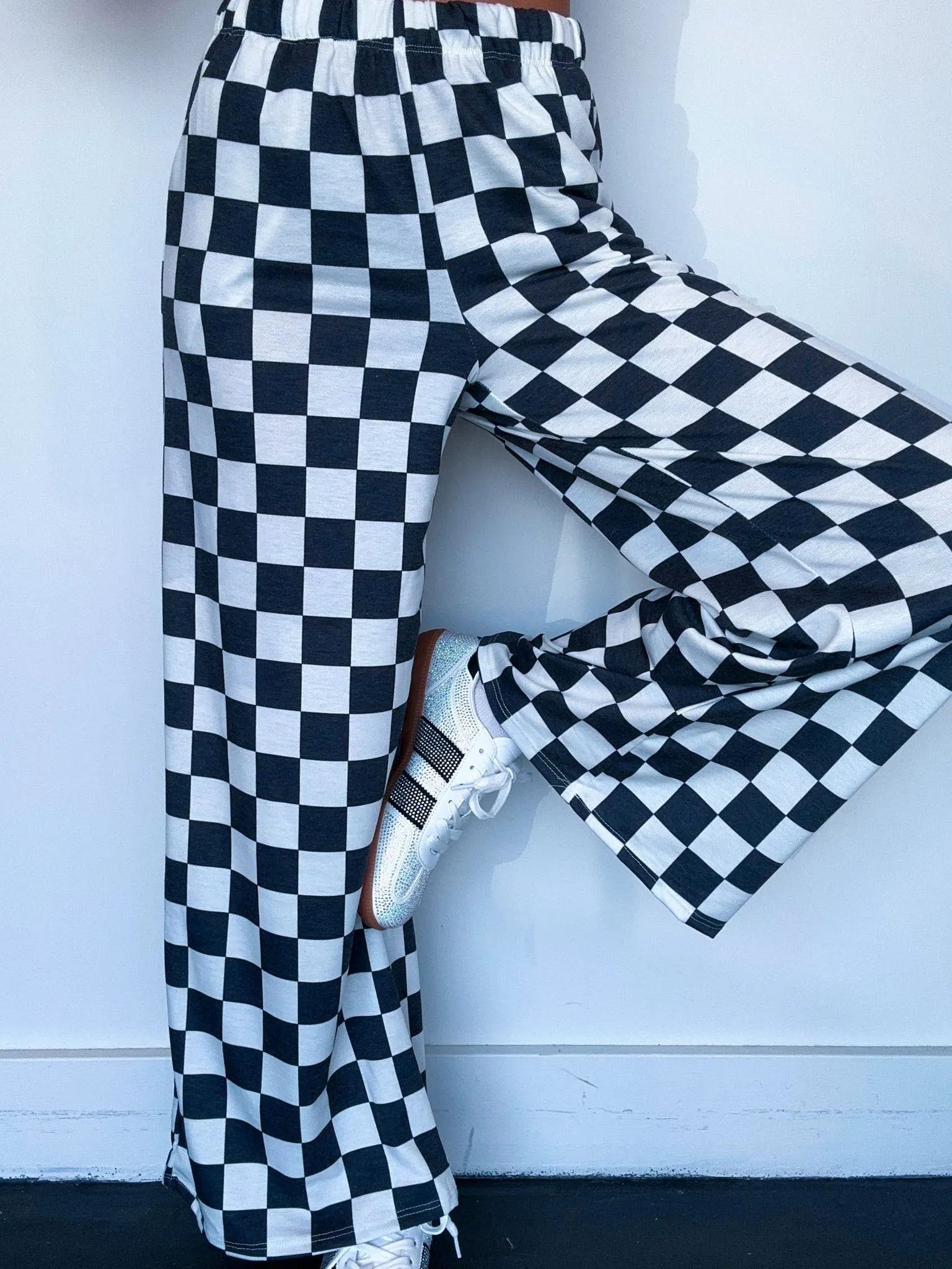 Checkered Cargo White Leg Pants