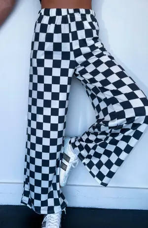 Checkered Cargo White Leg Pants