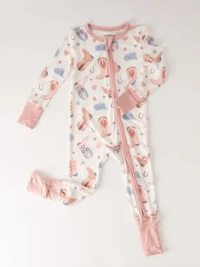 Cowgirl Boots Pink Zip Baby Romper