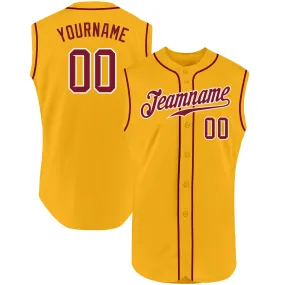 Custom Gold Crimson-White Authentic Sleeveless Baseball Jersey