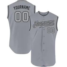 Custom Gray Gray-Black Authentic Sleeveless Baseball Jersey