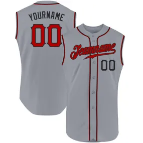 Custom Gray Red-Black Authentic Sleeveless Baseball Jersey