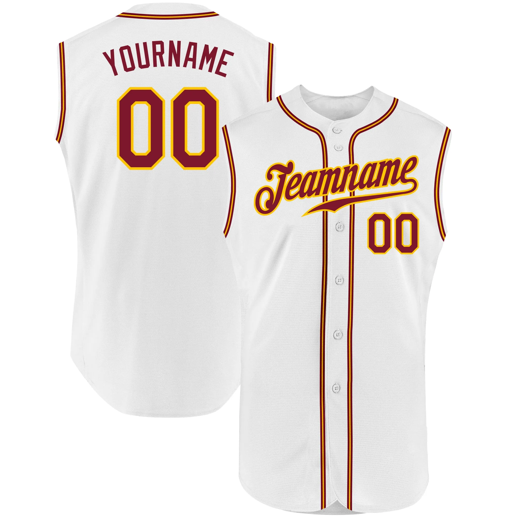 Custom White Crimson-Gold Authentic Sleeveless Baseball Jersey