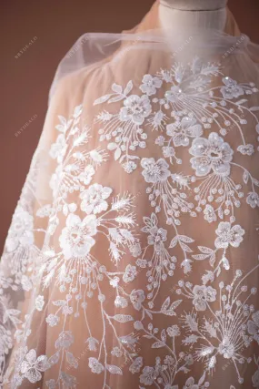 Designer Beaded Flower Bridal Lace Fabric for Wholesale