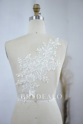 Designer Beaded Flower Leaf Bridal Lace Applique