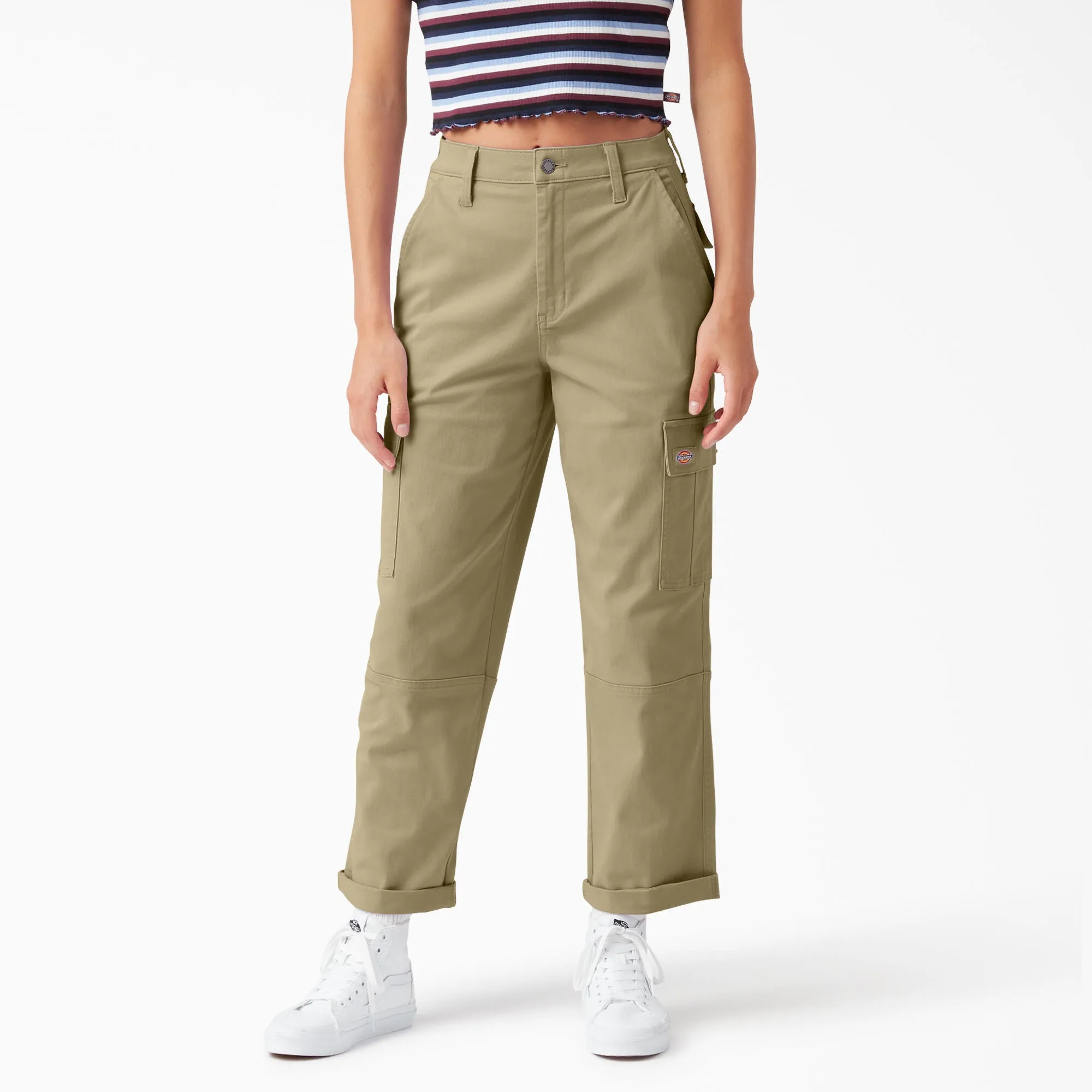 Dickies Womens Cropped Cargo Pants With Belt - Sandstorm