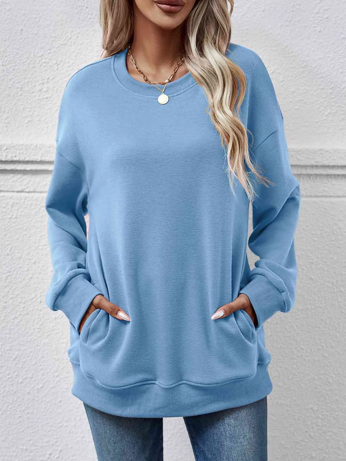 Dropped Shoulder Sweatshirt with Pockets