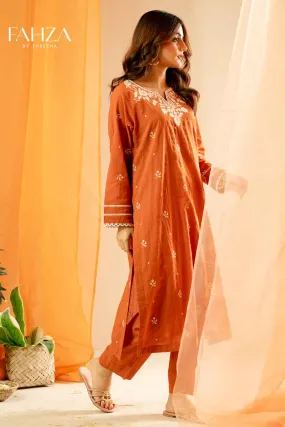 Fahza by Fareeha - Rustic - Rust Orange - Cotton - 2 Piece