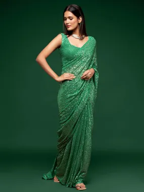 Fully Sequined Mint Green Georgette Designer Saree