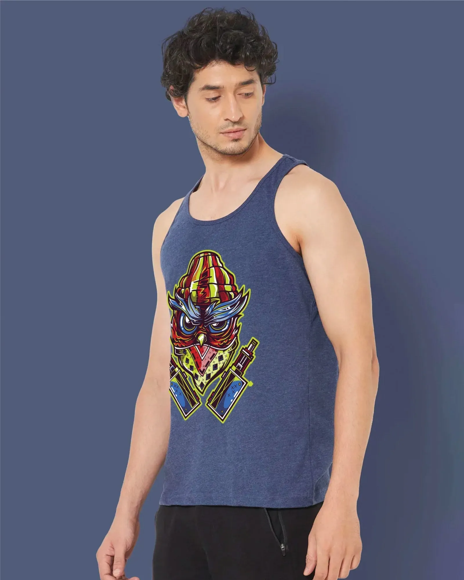 Gangsta Owl Tank Top: Navy Blue