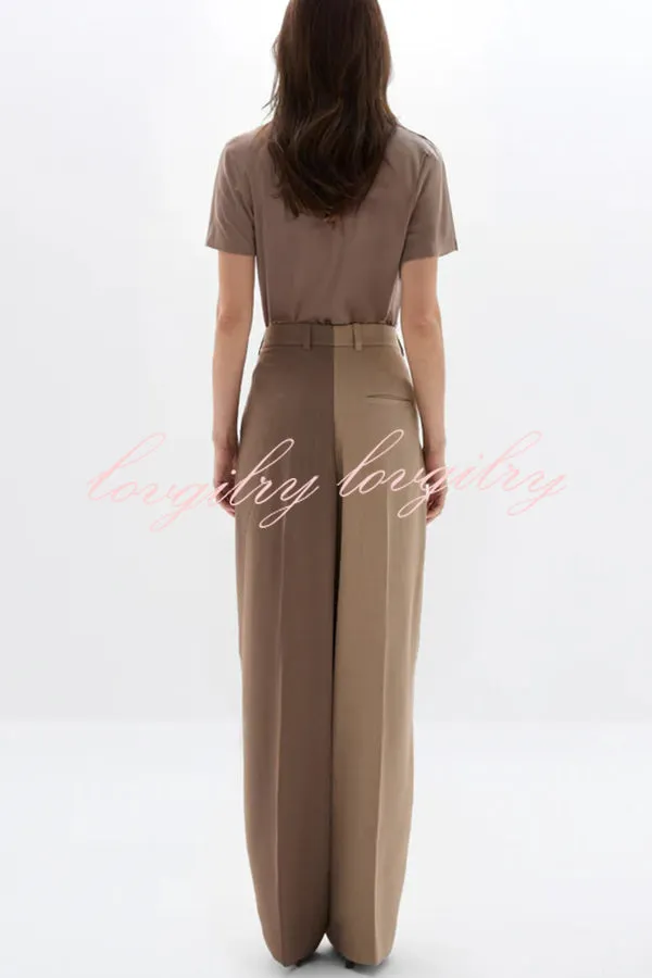 Girl Boss Avant-garde Contrast Colors Lapel Boyfriend Blazer and Pocketed Wide Leg Pants Set