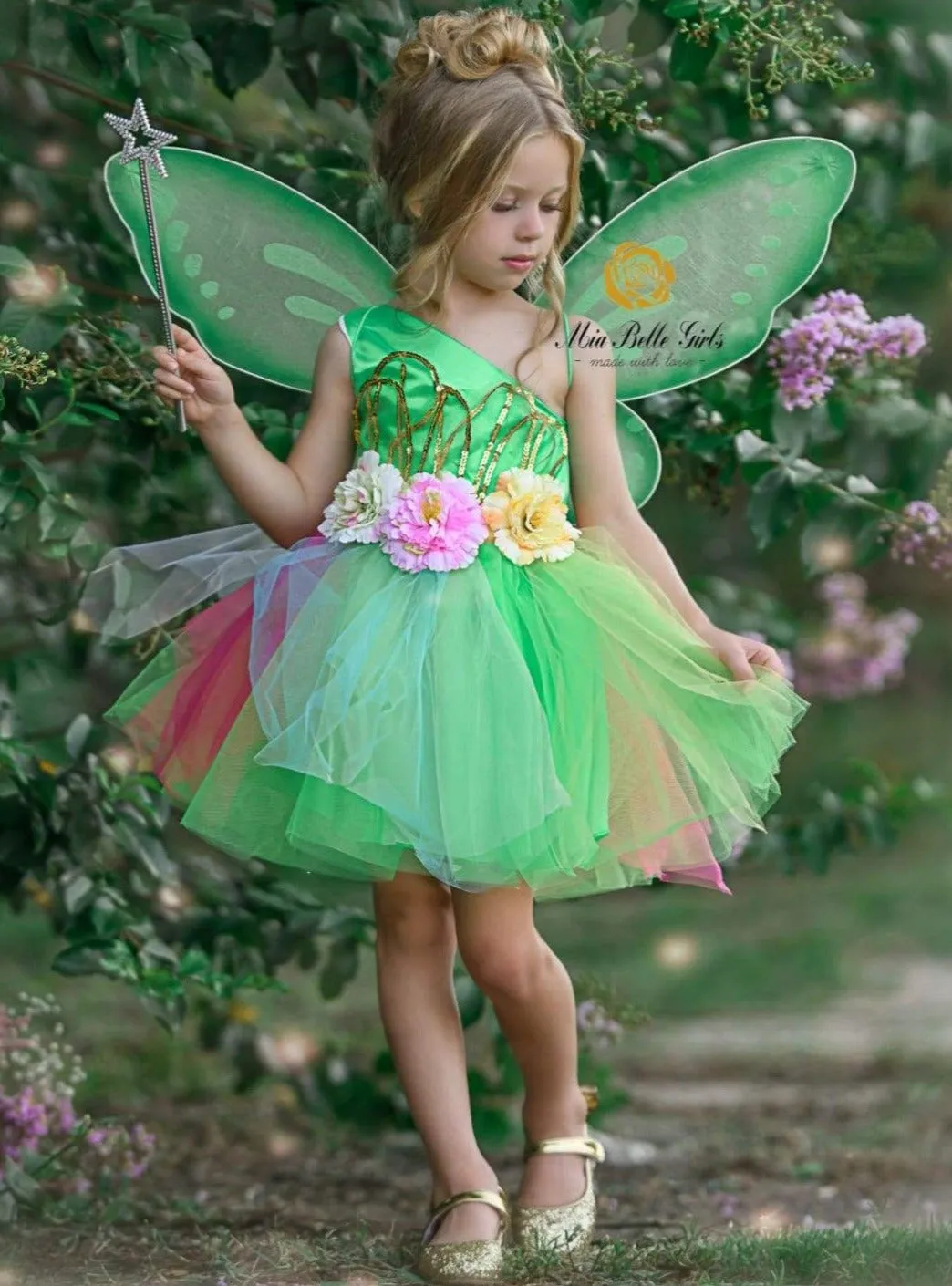 Girls Flower Sequined Tinkerbell Inspired Halloween Costume