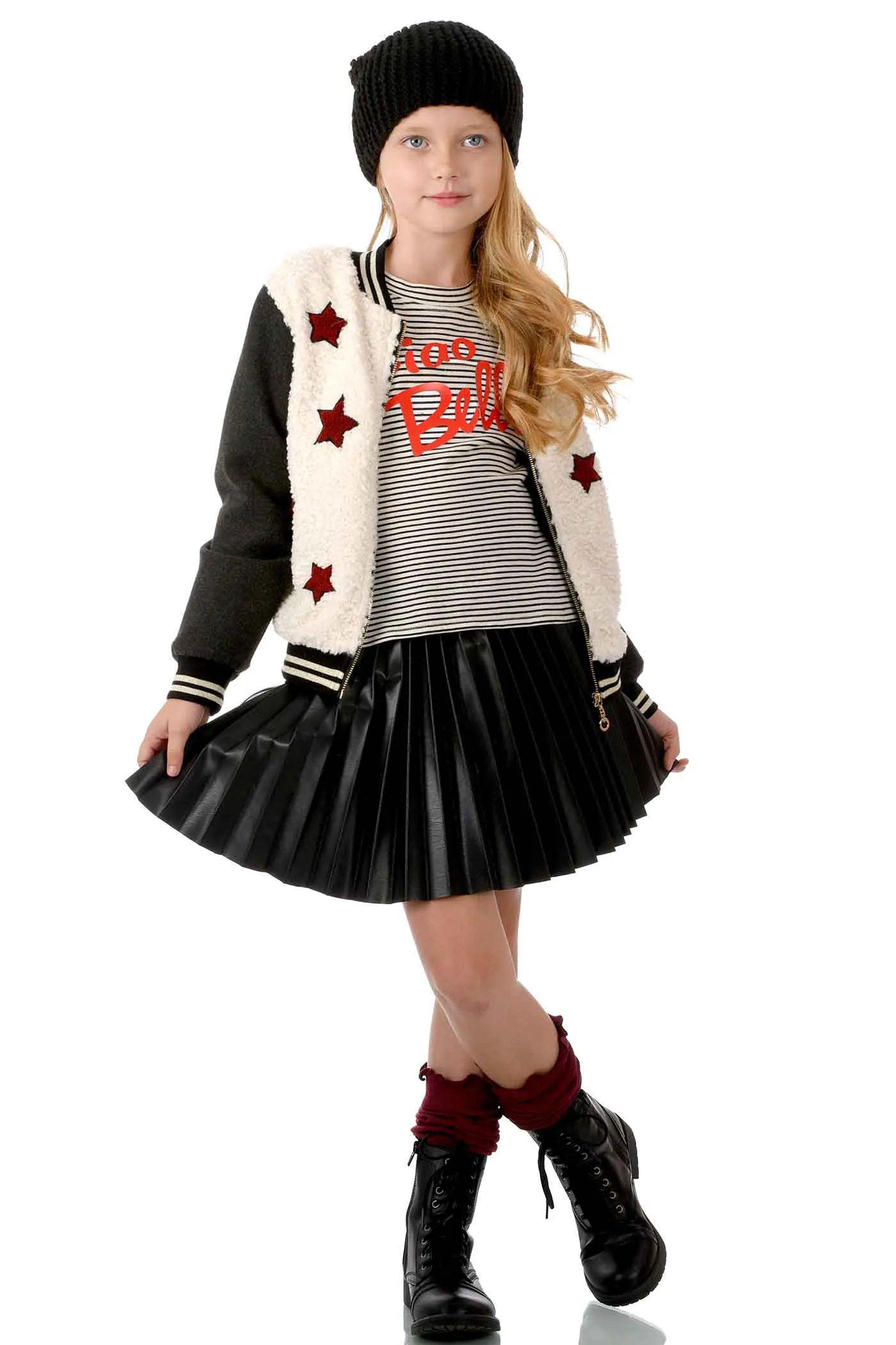 Girls Star Sherpa Fashion Bomber Jacket