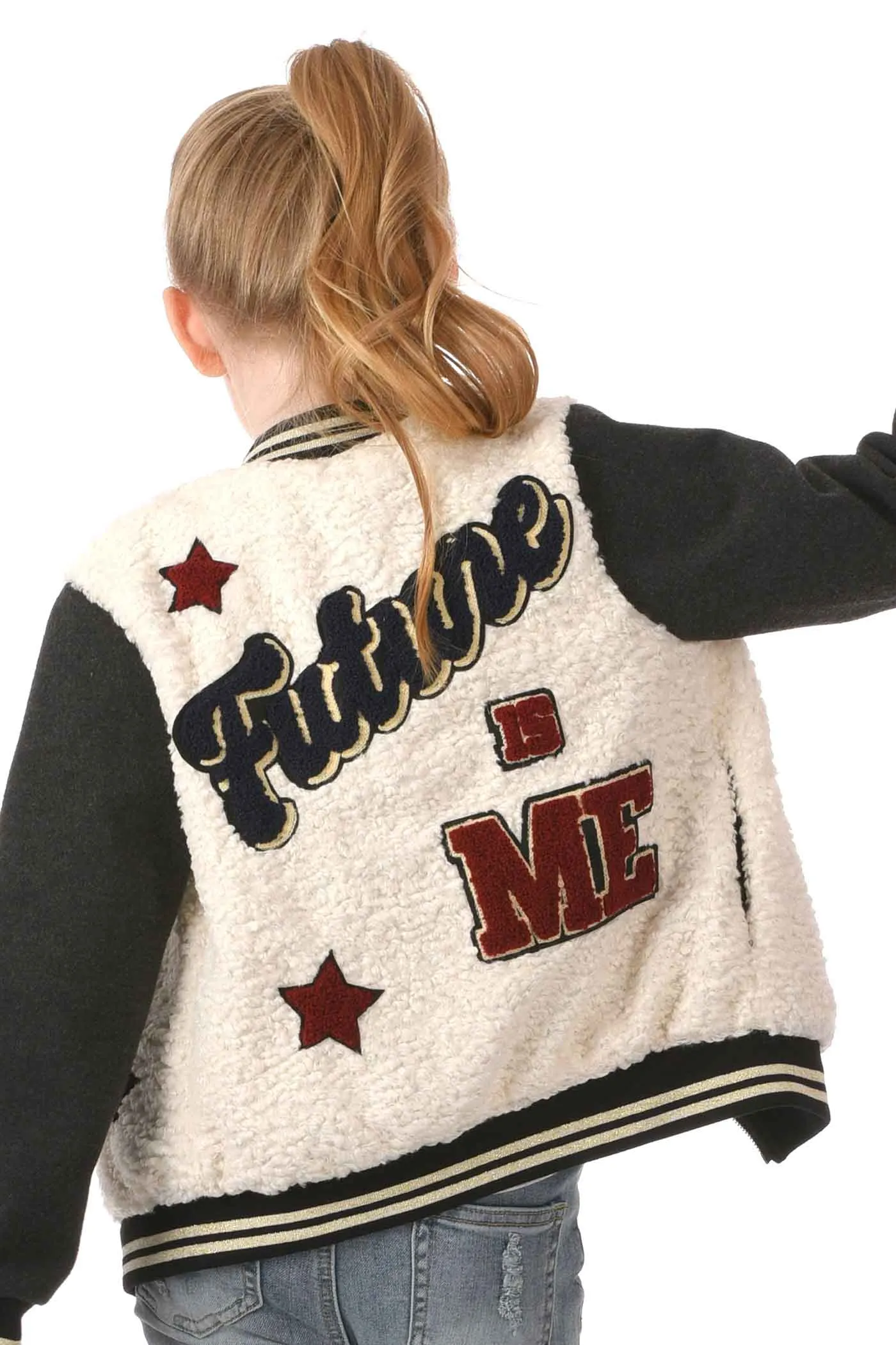 Girls Star Sherpa Fashion Bomber Jacket