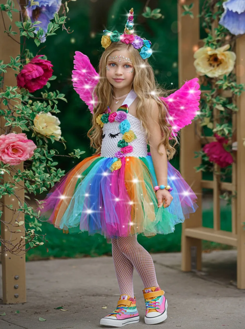 Girls The Unicorn of Light LED Tutu Dress and Headband Set Costume