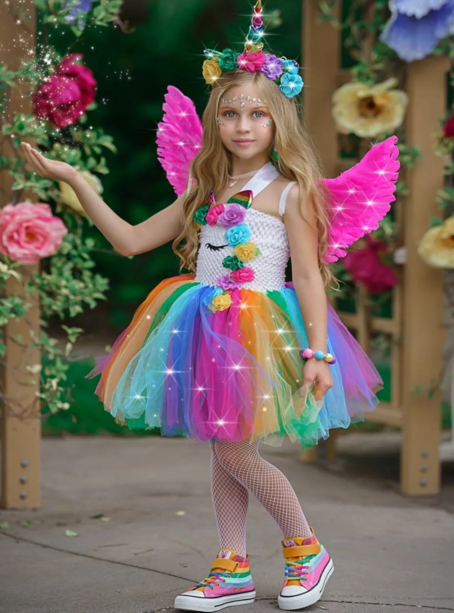 Girls The Unicorn of Light LED Tutu Dress and Headband Set Costume