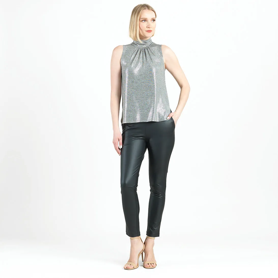 Glimmer Lamé - Sleeveless Pleated Detail Tank - Silver - Limited Sizes - XS, SM