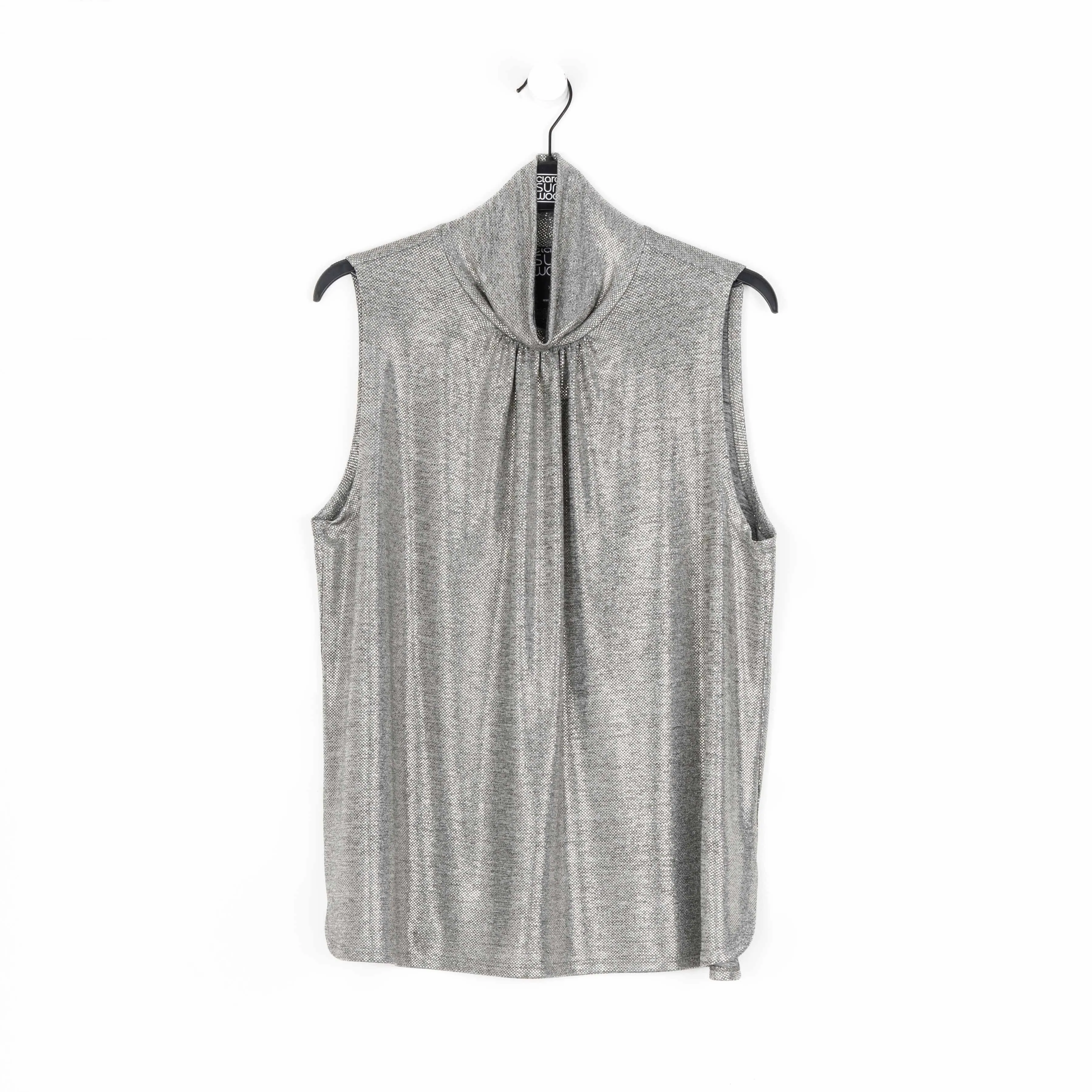 Glimmer Lamé - Sleeveless Pleated Detail Tank - Silver - Limited Sizes - XS, SM