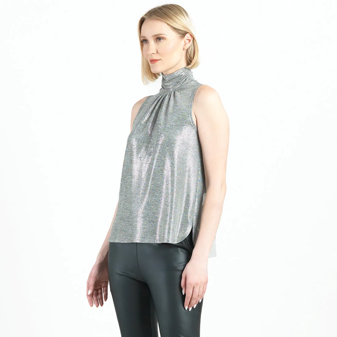 Glimmer Lamé - Sleeveless Pleated Detail Tank - Silver - Limited Sizes - XS, SM