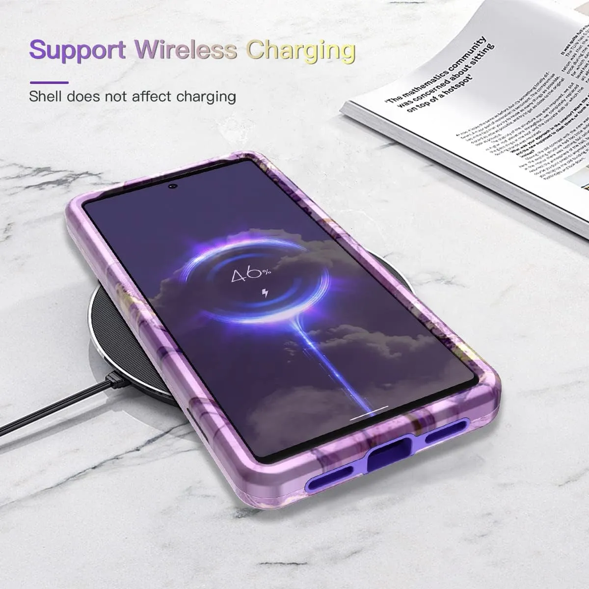 Google Pixel 7 Case, Heavy Duty Shockproof Hybrid Soft Drop Protection Purple Marble