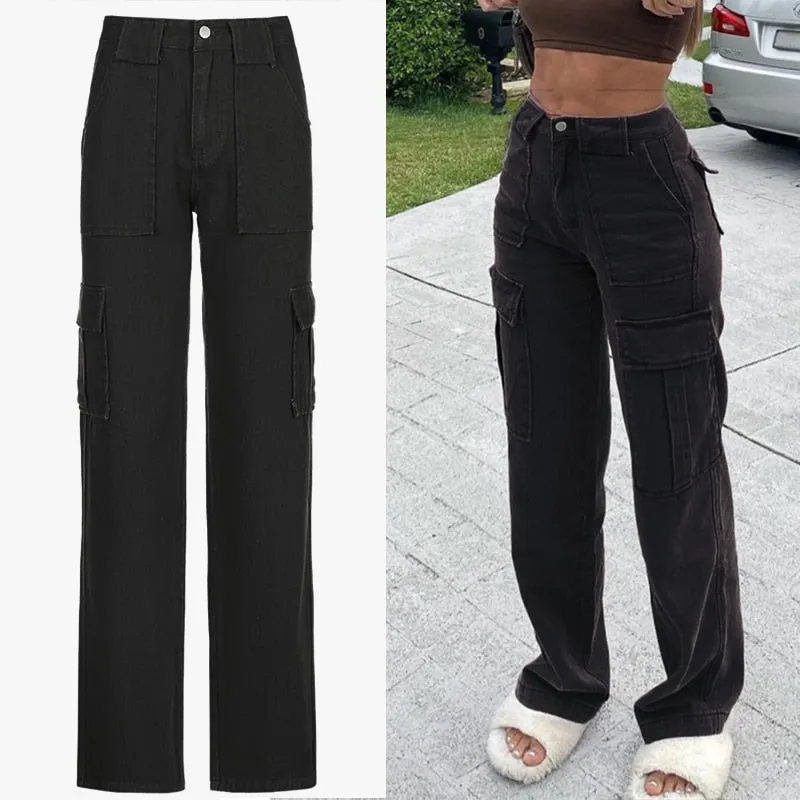 Graduation Gifts High Waist Jeans Woman Wide Leg Denim Boyfriend Streetwear Clothing Cotton Fashion Harajuku Pocket Straight Cargo Pants