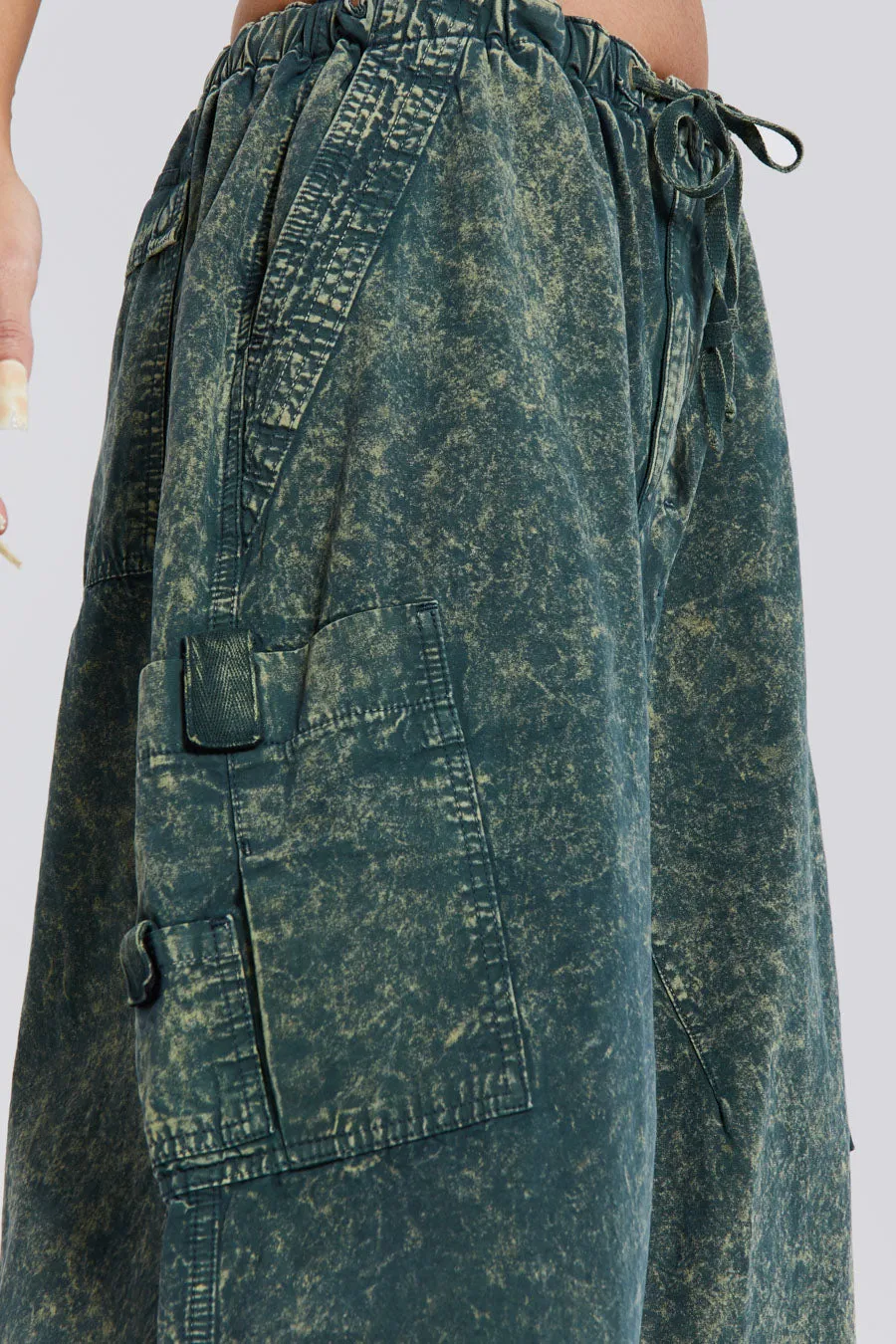 Green Acid Wash Parachute Cargo Pants