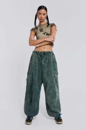 Green Acid Wash Parachute Cargo Pants