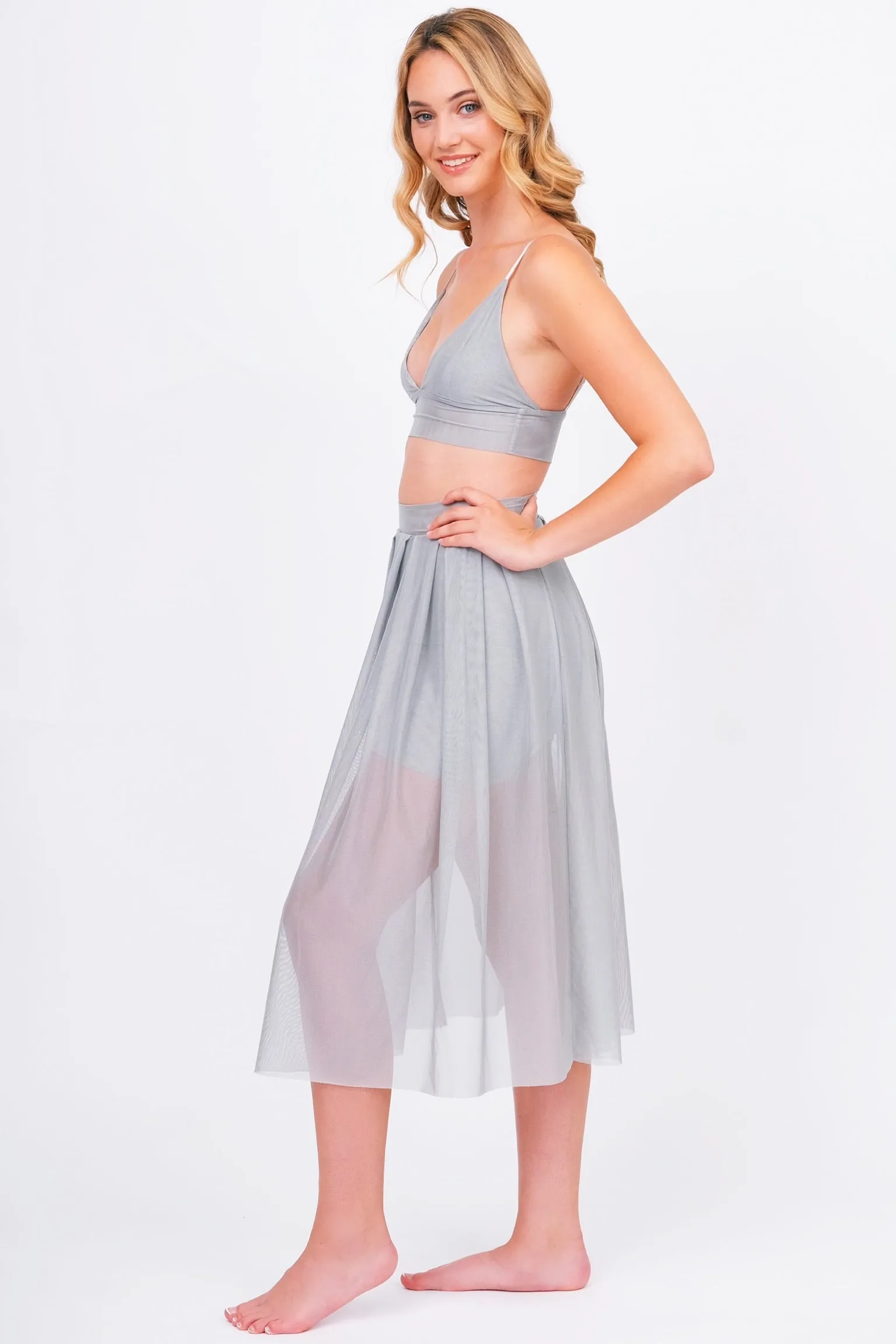 Grey High Waist Mesh Skirt