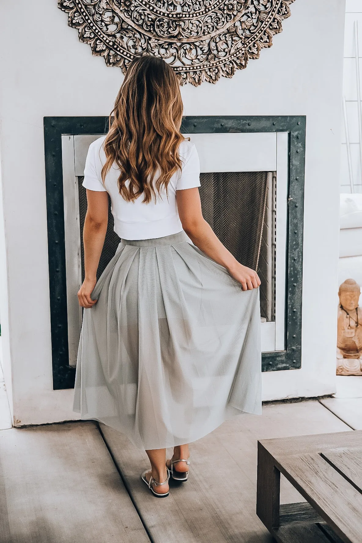 Grey High Waist Mesh Skirt