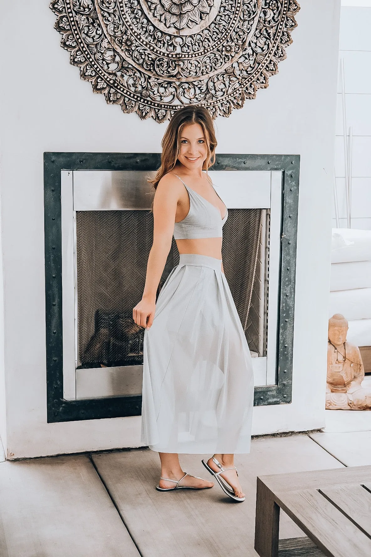 Grey High Waist Mesh Skirt