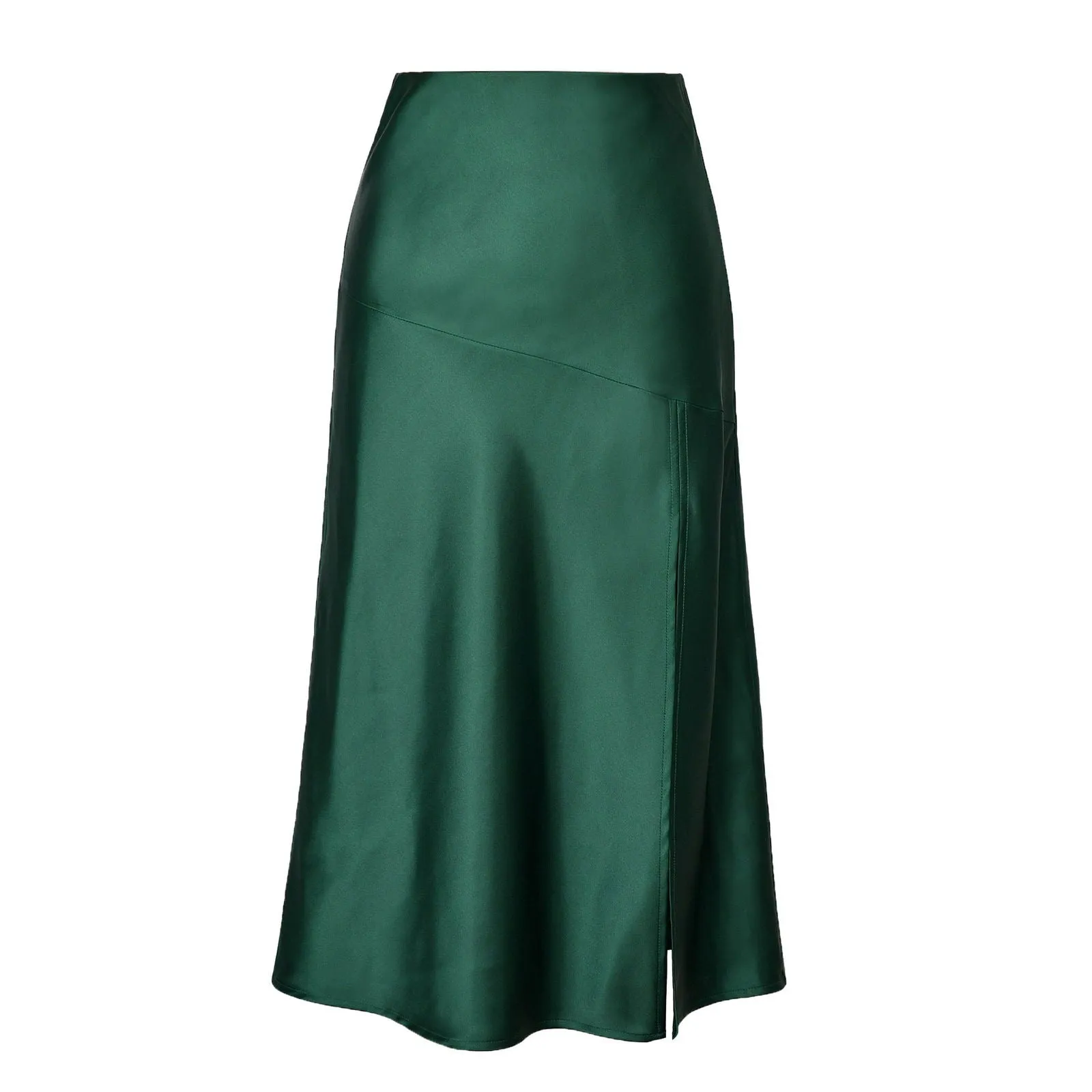 High Waist Glossy Satin Skirt High End Silky Solid Color Split Long Skirt Large Swing Skirt Women