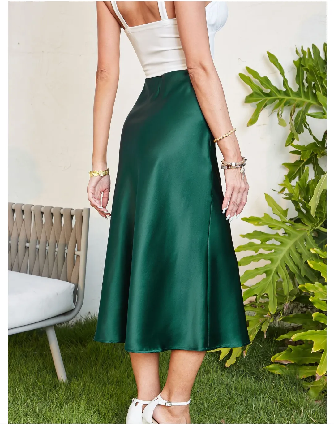 High Waist Glossy Satin Skirt High End Silky Solid Color Split Long Skirt Large Swing Skirt Women