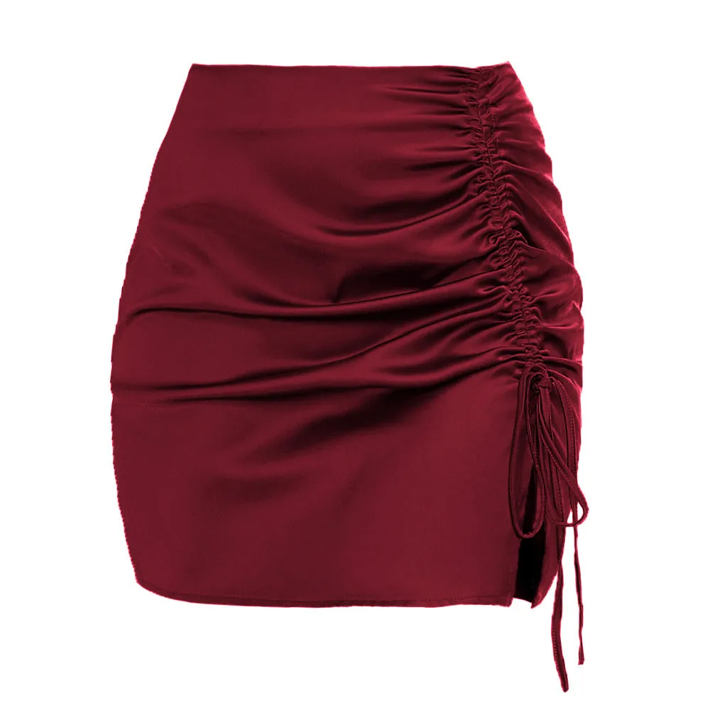 High-Waisted Zipper Satin Midi Skirt