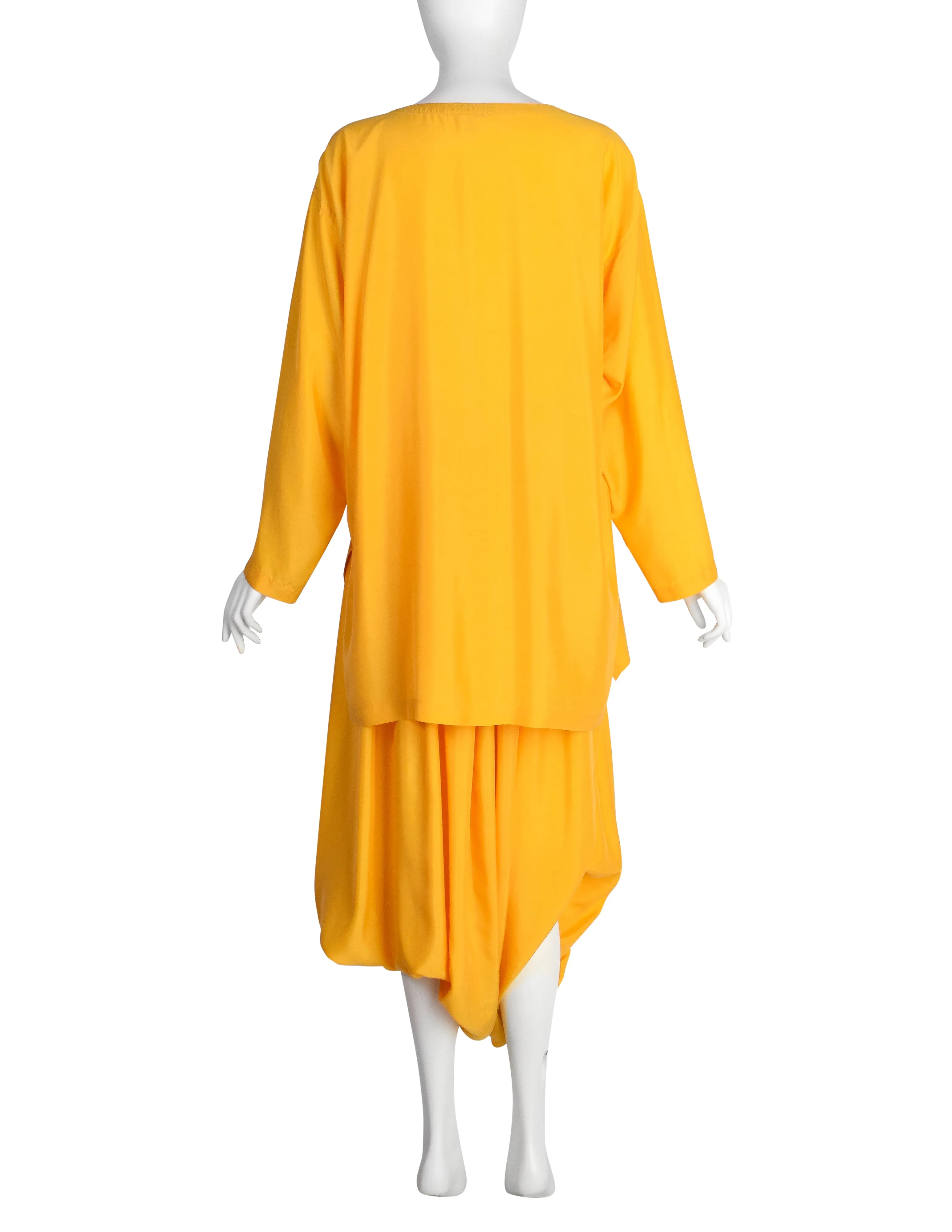 Issey Miyake Vintage 1980s Yellow Silk Oversized Top and Harem Pant Ensemble Set