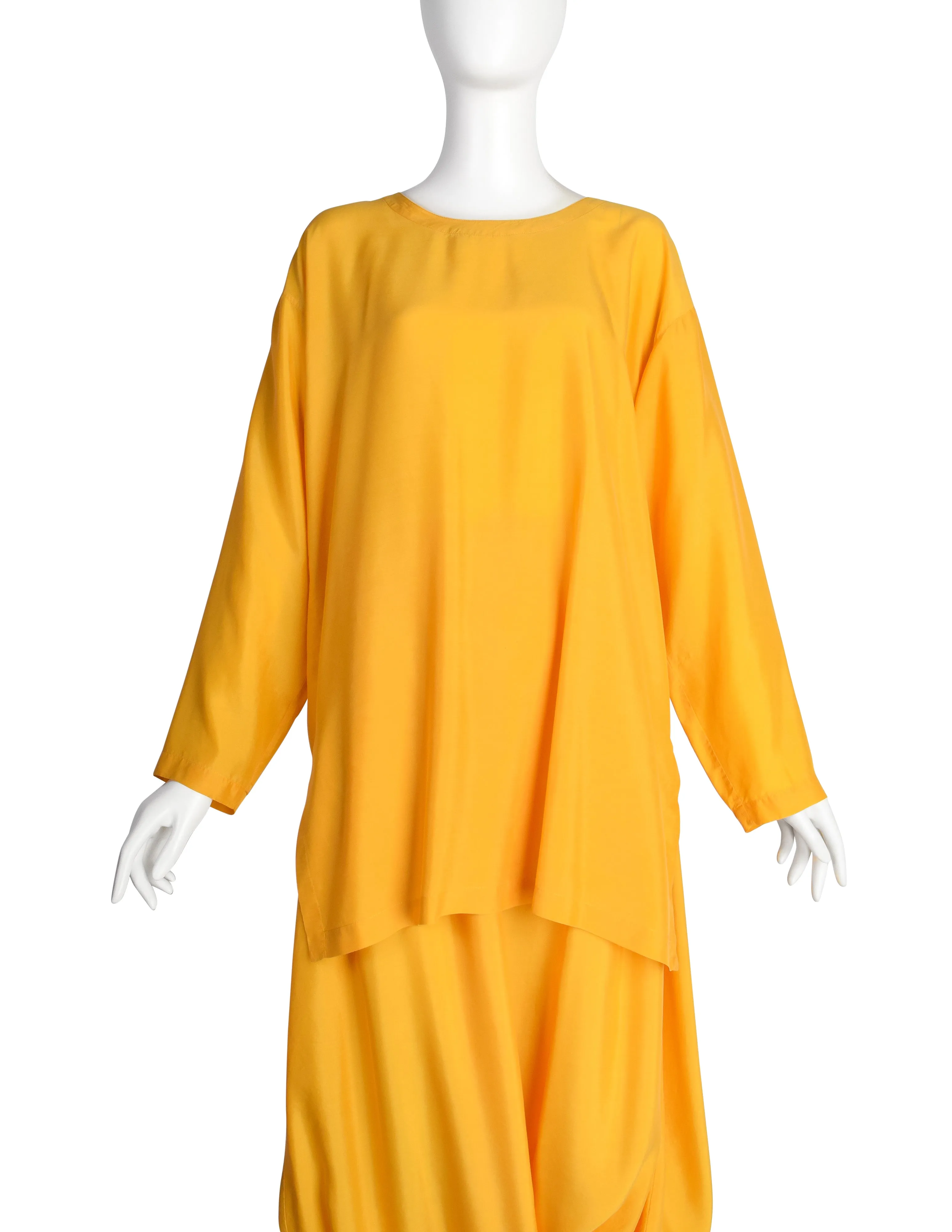 Issey Miyake Vintage 1980s Yellow Silk Oversized Top and Harem Pant Ensemble Set