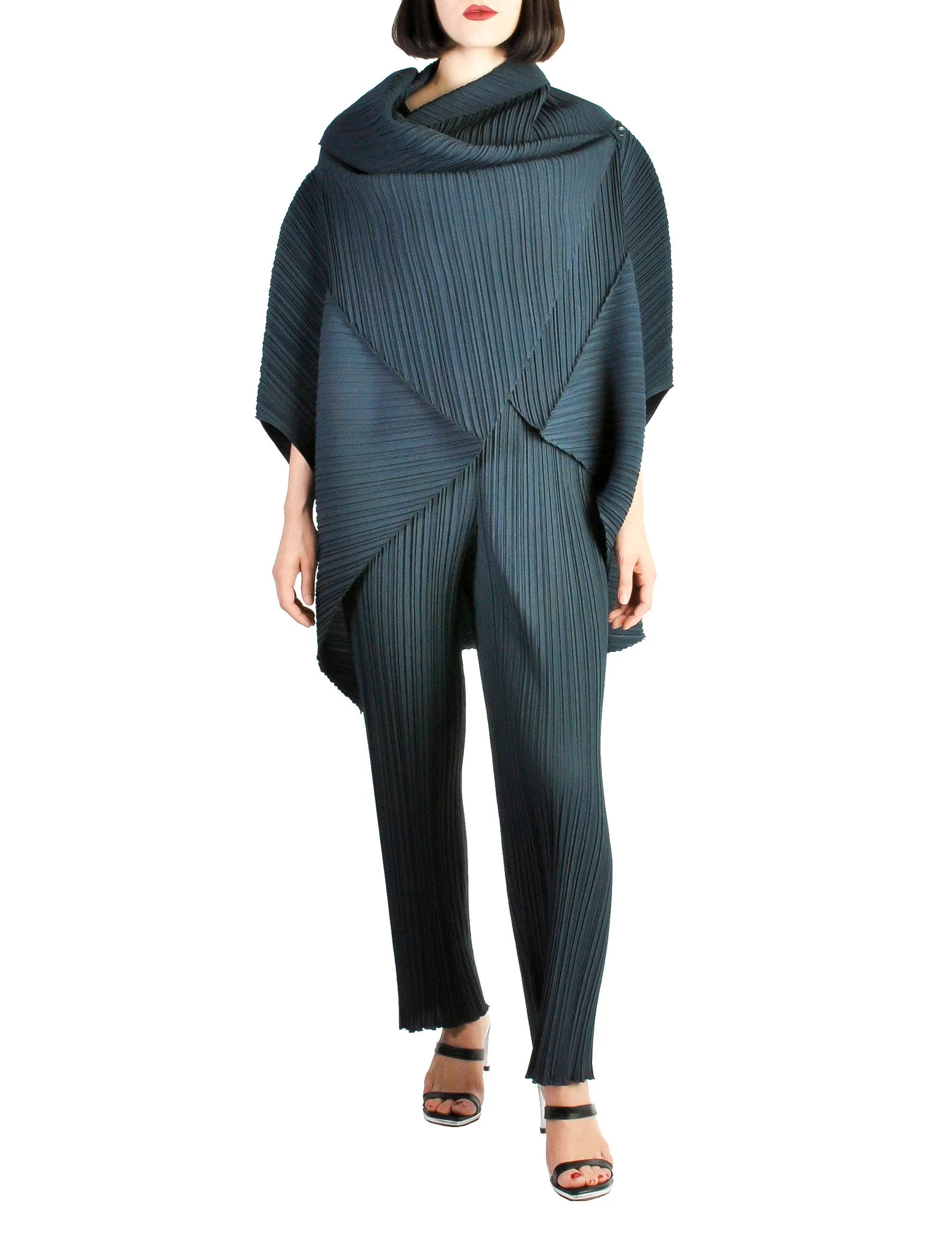 Issey Miyake Vintage Dark Blue Pleated Jacket & Pant Ensemble