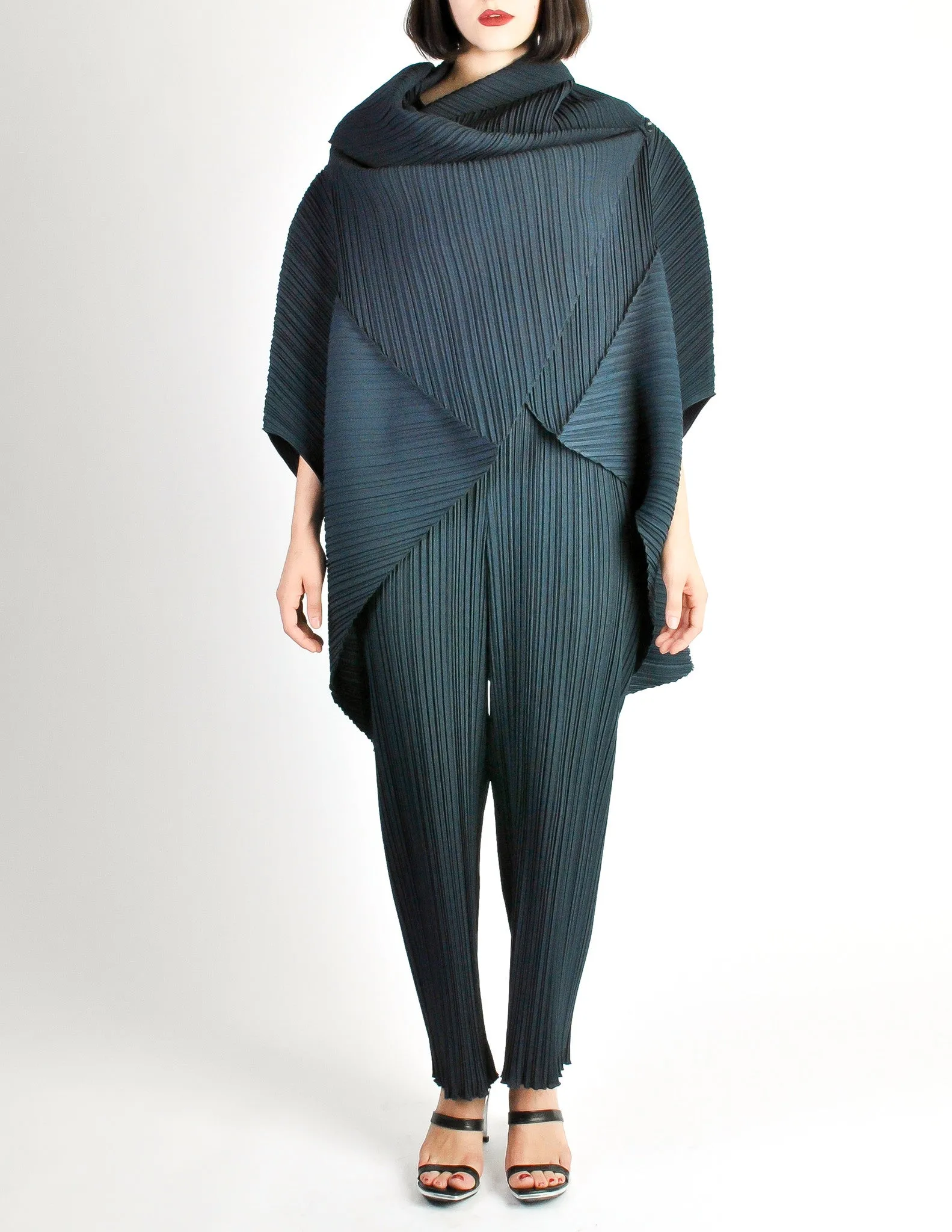 Issey Miyake Vintage Dark Blue Pleated Jacket & Pant Ensemble