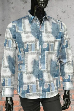 JOHN LENNON Mens Salford Long Sleeve Shirt - Blue Mist