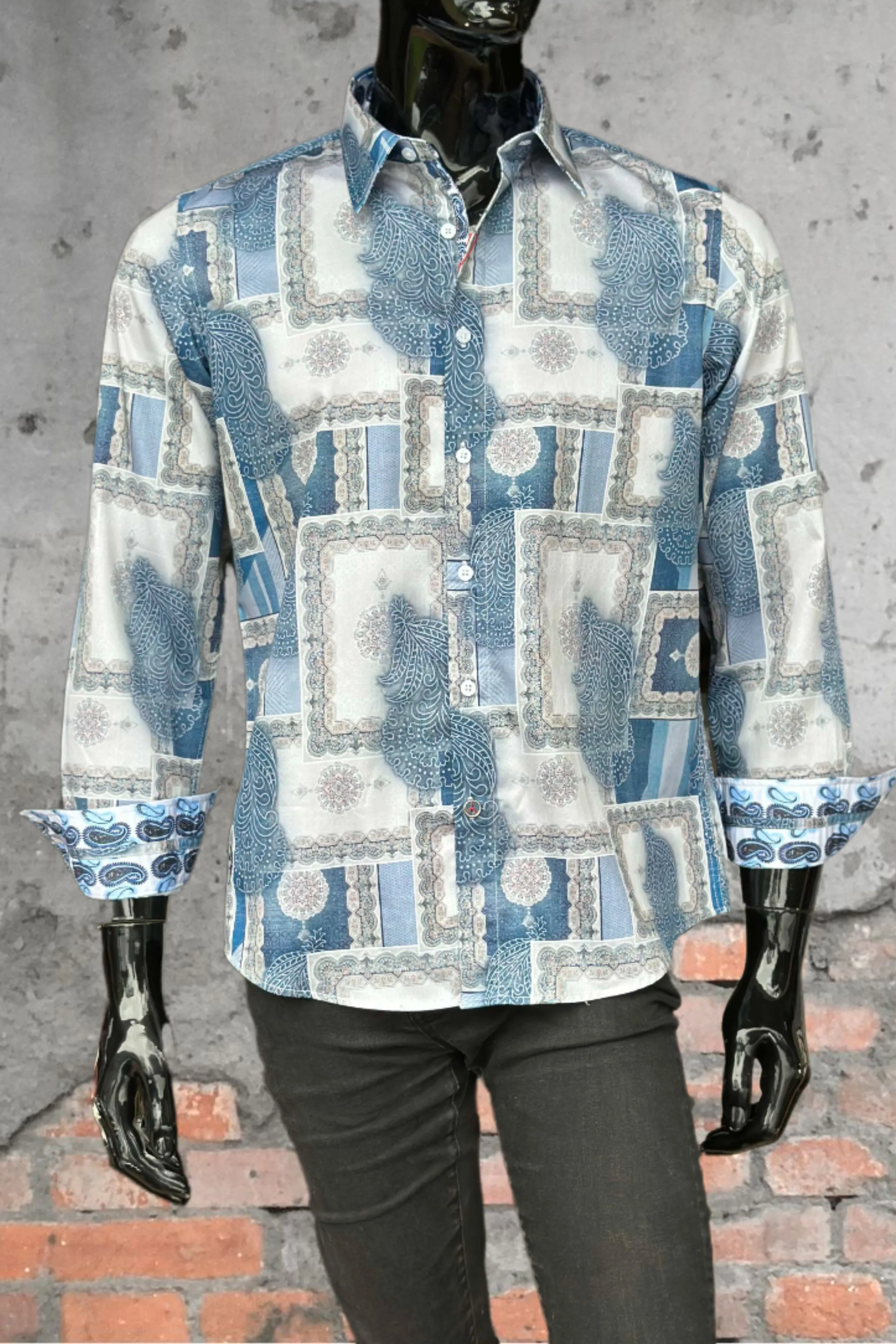 JOHN LENNON Mens Salford Long Sleeve Shirt - Blue Mist