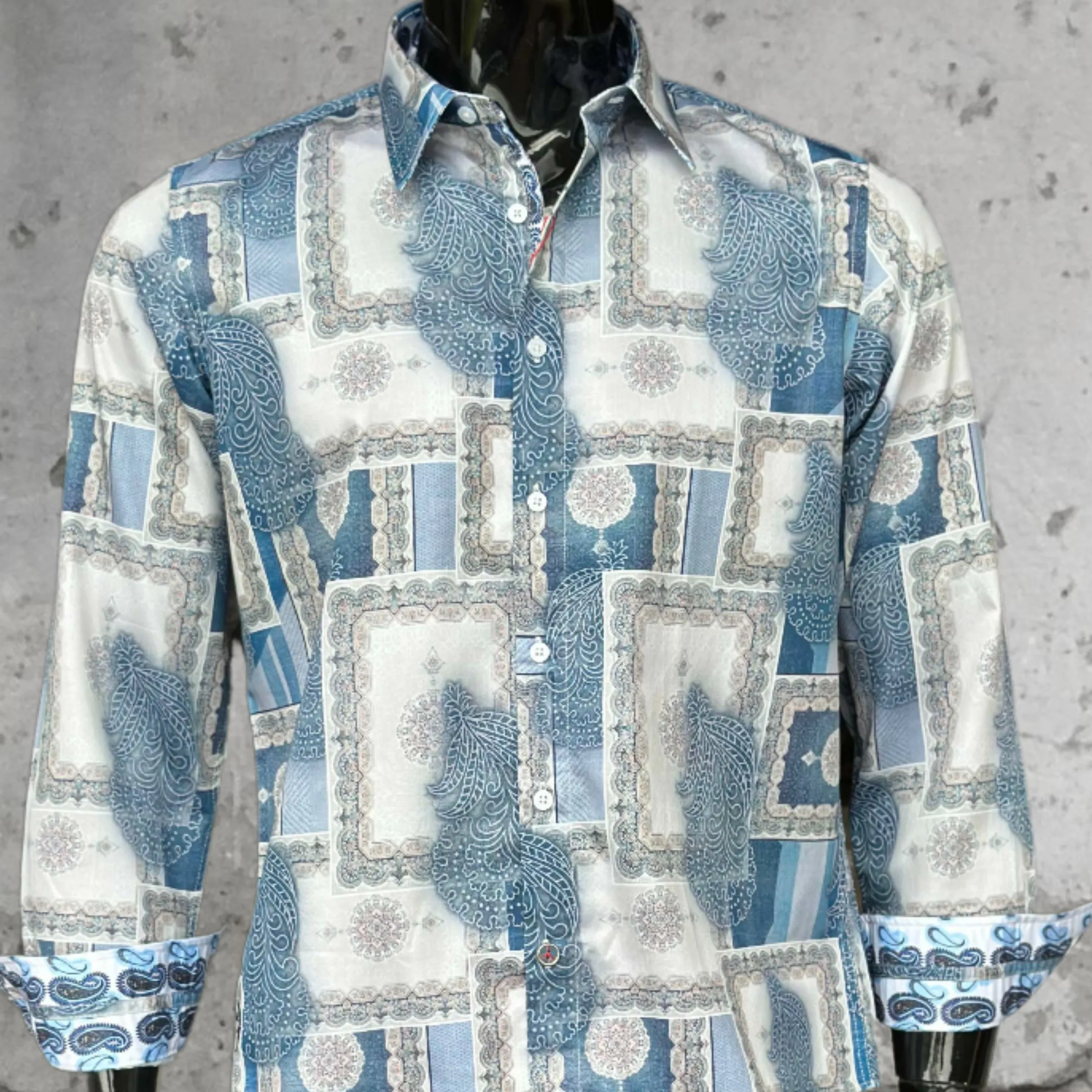 JOHN LENNON Mens Salford Long Sleeve Shirt - Blue Mist