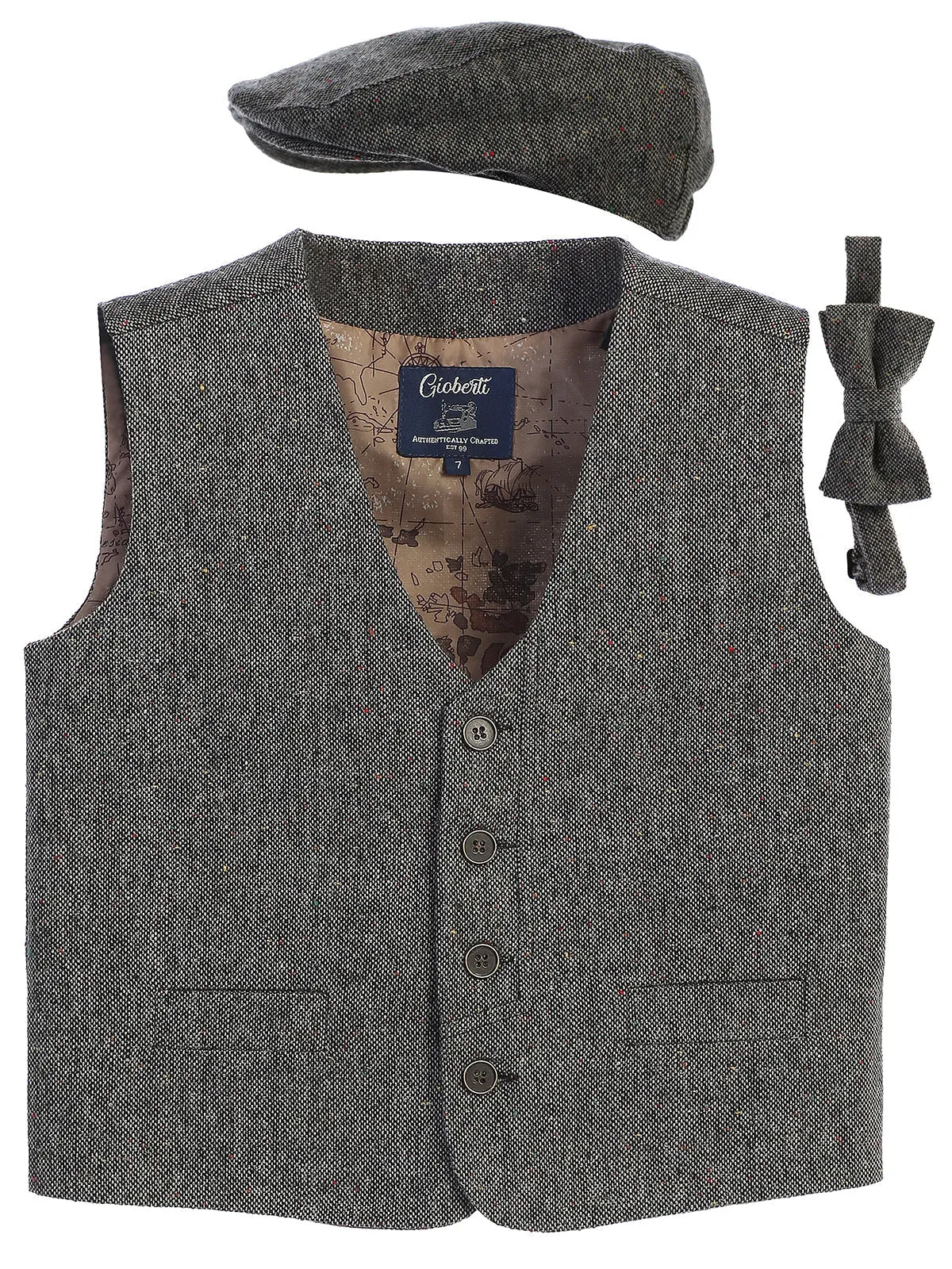 Kid's (2T-7) 3pc Tweed Vest Set