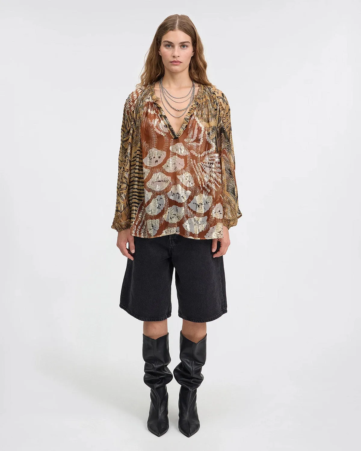 Layla Carmel Oversized Print Blouse