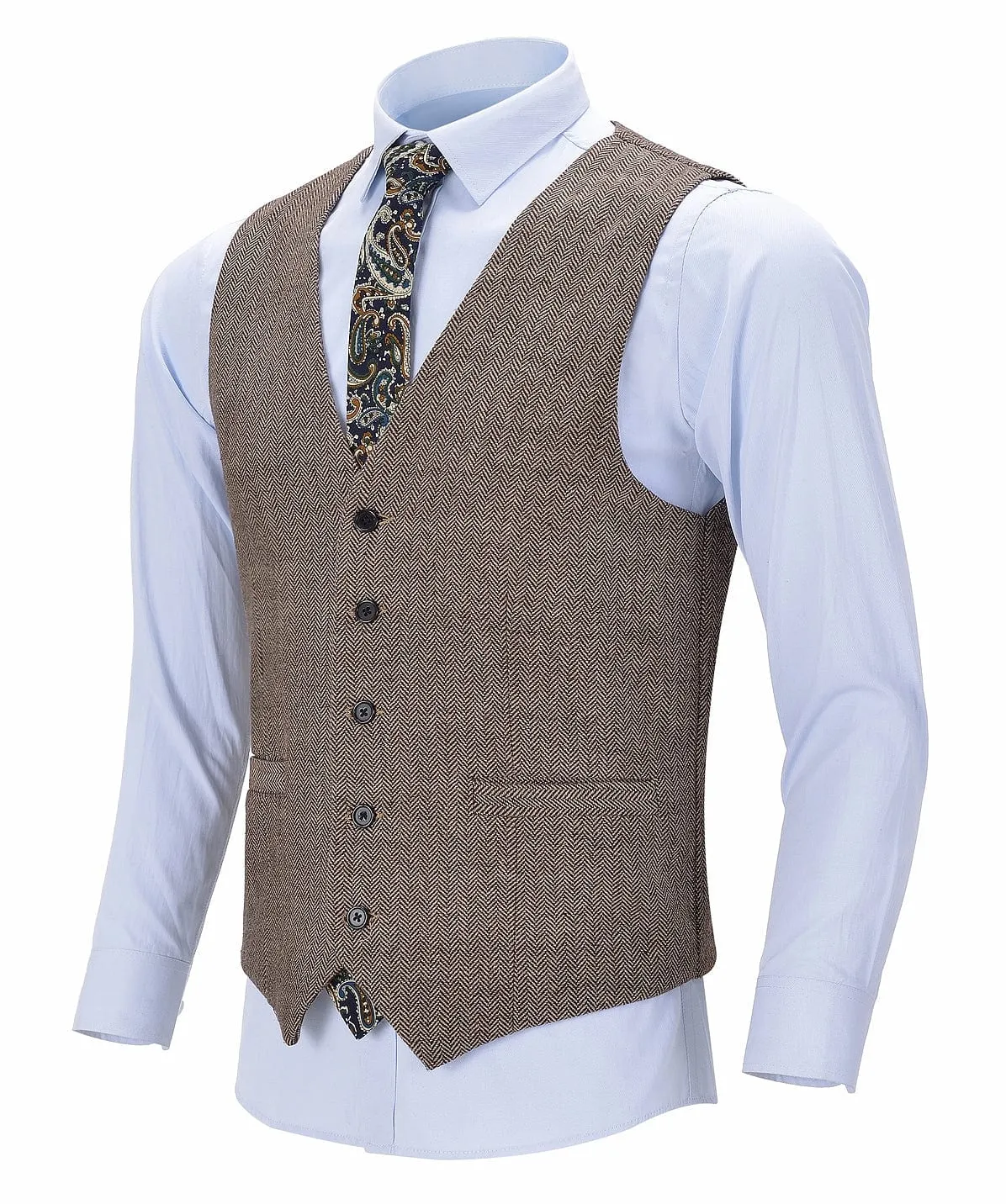 Leisure Men's Slim Fit Suit Vest Herringbone V Neck Waistcoat