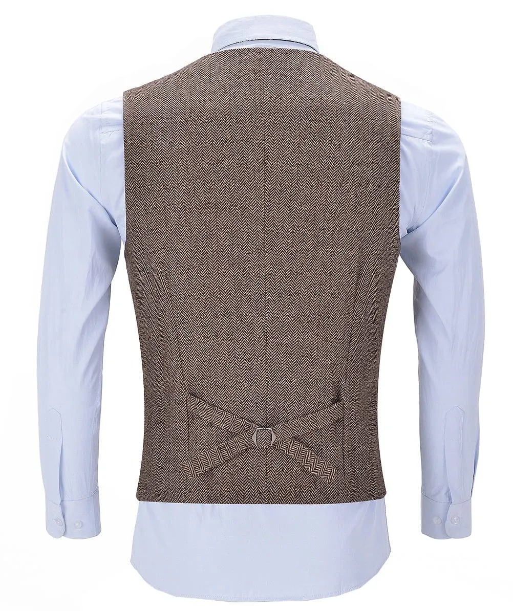 Leisure Men's Slim Fit Suit Vest Herringbone V Neck Waistcoat