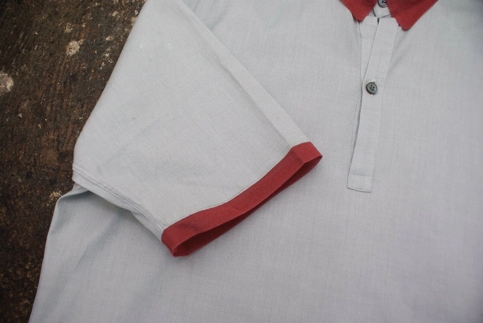 Light Grey Cotton Polo Shirt With Pink Trim