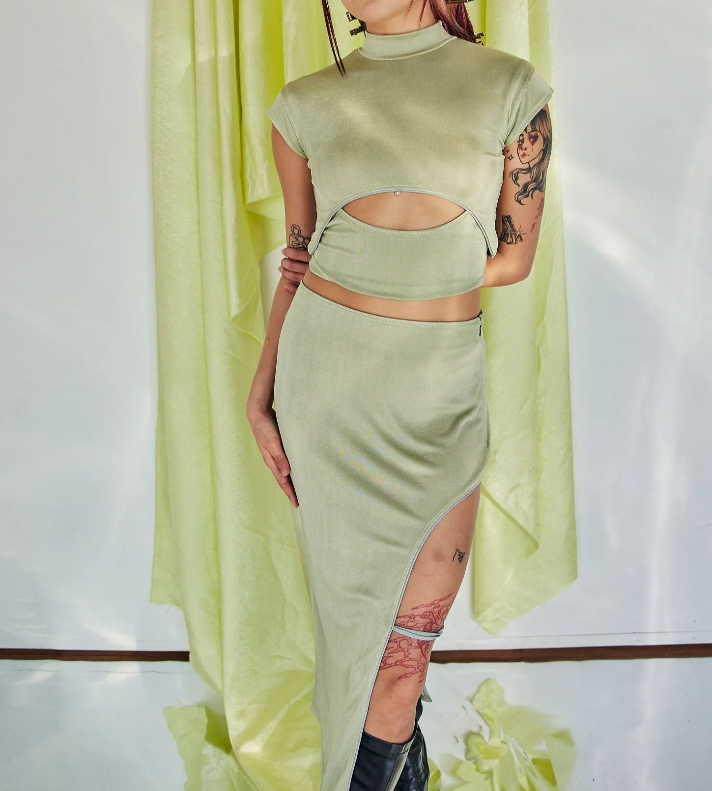 Lime Green Min Cutout Two Piece Crop Top