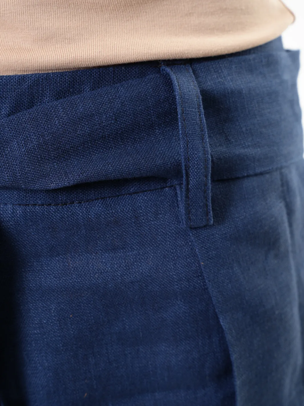 Linen Drop-Crotch Pants In Blue