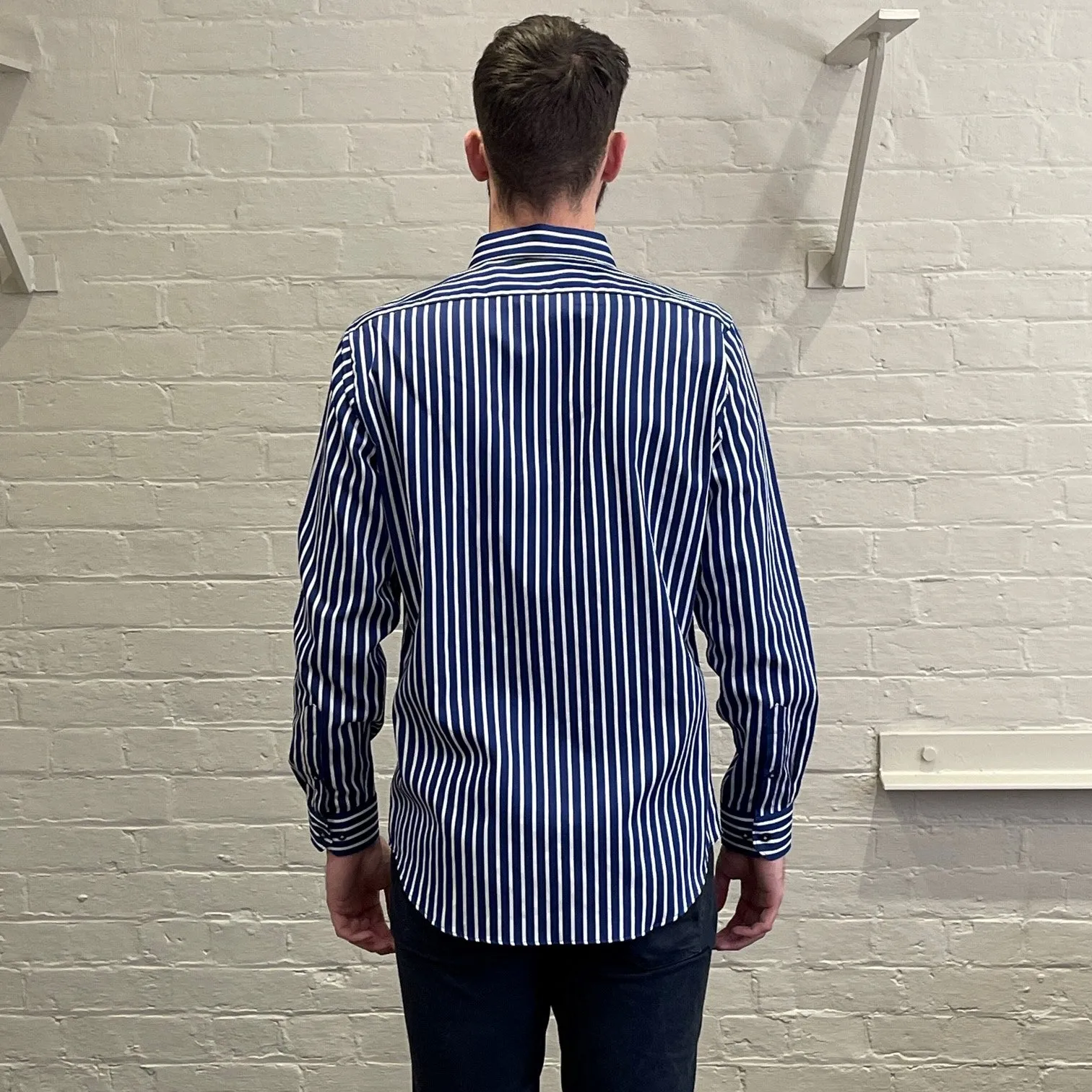 Long Sleeve Business Shirt - Striped - Navy & White