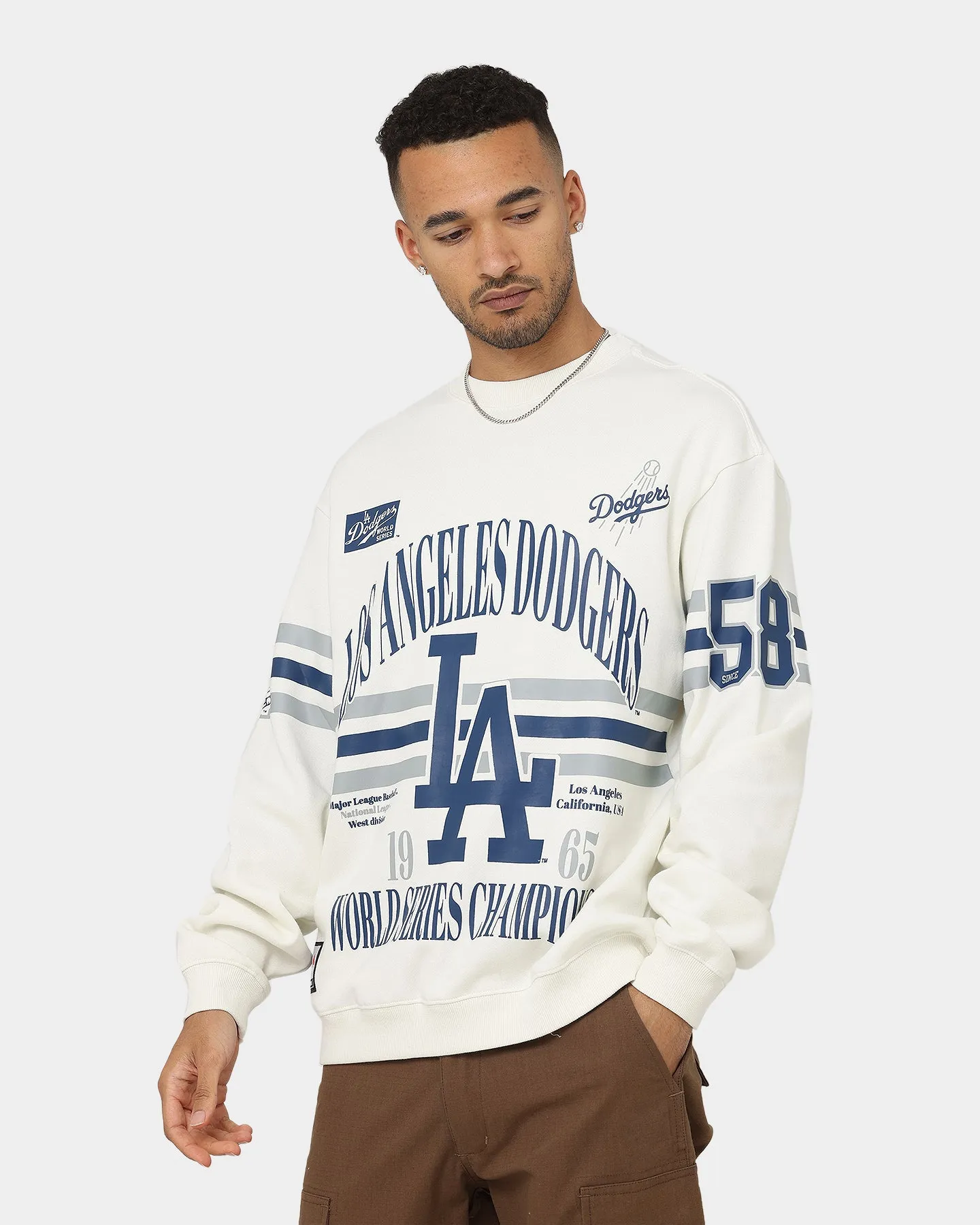 Majestic Athletic Los Angeles Dodgers Champion Arch Stripe Crewneck Optic White